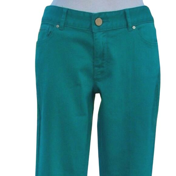 Cache Kelly Green Fleur De Lis Stud Embellished Slim Denim Jean Pant New $98 NWT - Picture 3 of 7